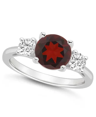Macy's Women's Garnet (2-1/2 ct.t.w.) and White Topaz (2/3 3-Stone Ring Sterling Silver