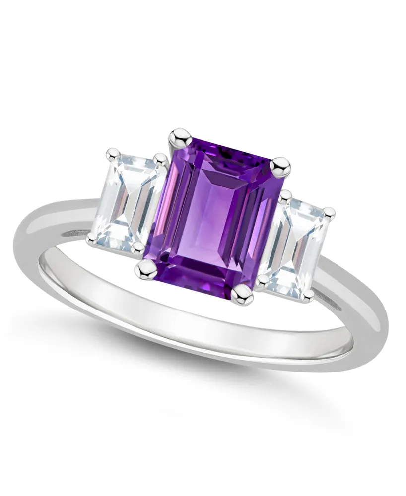 Macy's Women's Amethyst (1-3/5 ct.t.w.) and White Topaz (3/4 3-Stone Ring Sterling Silver