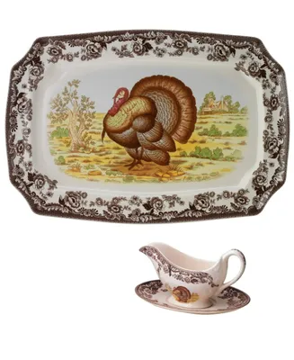 Spode Woodland Turkey Sauce Boat & Platter