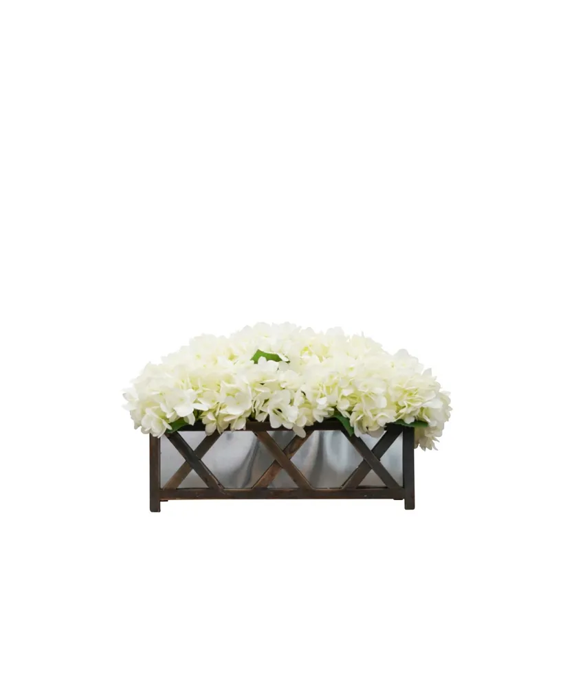 Artificial Hydrangea Ledge in Wood or Tin, 11.5"