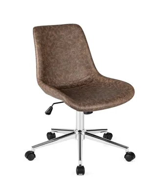 Mid Back Office Chair Armless Adjustable Pu Leather Task