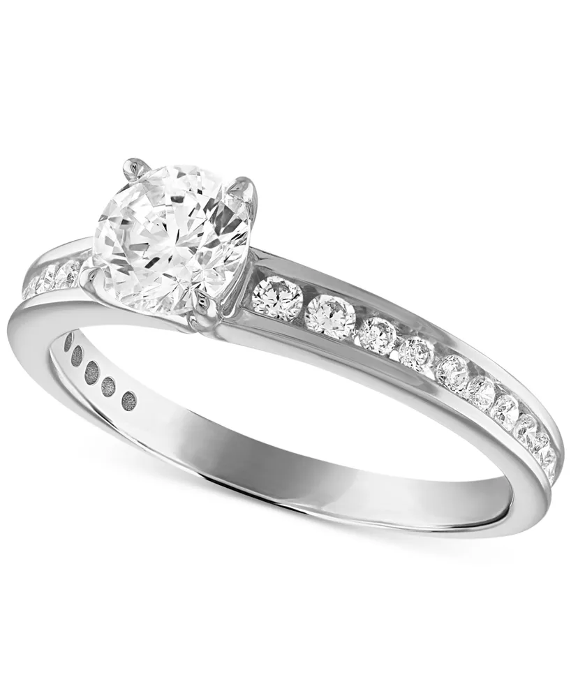 Alethea Certified Diamond Channel-Set Engagement Ring (1 ct. t.w.) in 14k White Gold featuring diamonds with the De Beers Code of Origin, Created for