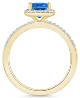 Macy's Lab Grown Sapphire (1-1/2 ct. t.w.) and White (1/5 Halo Ring 10K Yellow Gold