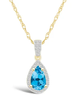Macy's Topaz (1-1/10 ct. t.w.) and Lab Grown Sapphire (1/6 ct. t.w.) Halo Pendant Necklace in 10K Yellow Gold