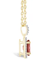 Macy's Garnet (1-1/2 ct. t.w.) and Lab Grown Sapphire (1/6 ct. t.w.) Halo Pendant Necklace in 10K Yellow Gold