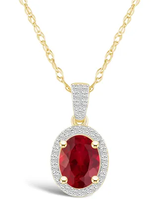 Macy's Lab Grown Ruby (1-1/4 ct. t.w.) and Lab Grown Sapphire (1/6 ct. t.w.) Halo Pendant Necklace in 10K Yellow Gold