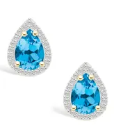 Blue Topaz (1-2/3 ct. t.w.) and Lab Grown Sapphire (1/5 ct. t.w.) Halo Studs in 10K Yellow Gold