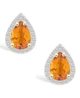 Citrine (1-1/3 ct. t.w.) and Lab Grown Sapphire (1/5 ct. t.w.) Halo Studs in 10K Yellow Gold