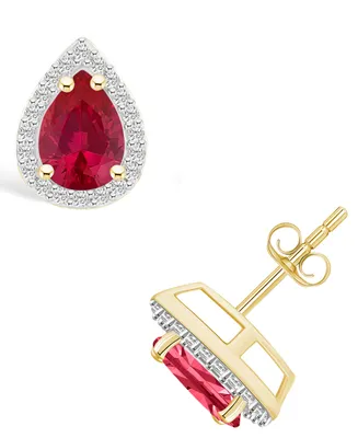 Lab Grown Ruby (1-1/2 ct. t.w.) and Lab Grown Sapphire (1/5 ct. t.w.) Halo Studs in 10K Yellow Gold