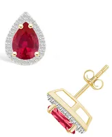 Lab Grown Ruby (1-1/2 ct. t.w.) and Lab Grown Sapphire (1/5 ct. t.w.) Halo Studs in 10K Yellow Gold