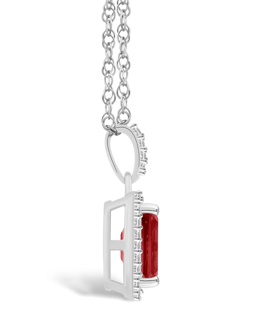 Macy's Garnet (1-9/10 ct. t.w.) and Lab Grown Sapphire (1/5 ct. t.w.) Halo Pendant Necklace in 10K White Gold