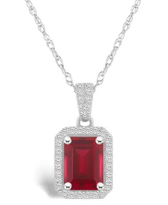 Lab Grown Ruby (2 ct. t.w.) and Lab Grown Sapphire (1/5 ct. t.w.) Halo Pendant Necklace in 10K White Gold