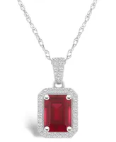 Lab Grown Ruby (2 ct. t.w.) and Lab Grown Sapphire (1/5 ct. t.w.) Halo Pendant Necklace in 10K White Gold