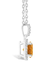 Macy's Citrine (1-1/4 ct. t.w.) and Lab Grown Sapphire (1/6 ct. t.w.) Halo Pendant Necklace in 10K White Gold