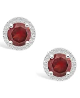 Garnet (2-1/5 ct. t.w.) and Lab Grown Sapphire (1/5 ct. t.w.) Halo Studs in 10K White Gold