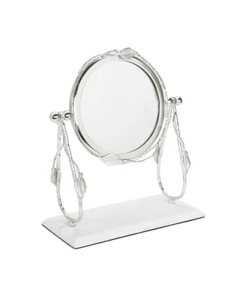 Classic Touch Table Mirror with Leaf Design Border and Marble Base, 4" x 14" - Silver