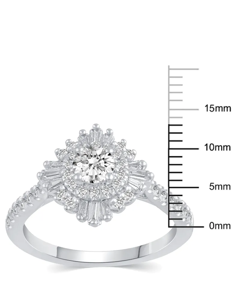 Diamond Baguette & Round Halo Engagement Ring (7/8 ct. t.w.) in 14k White Gold