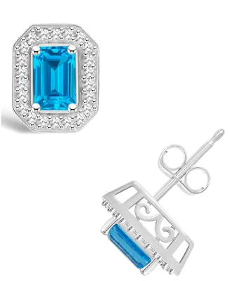 Macy's Blue Topaz (1-2/5 ct. t.w.) and Diamond (1/5 ct. t.w.) Halo Studs in Sterling Silver