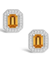 Macy's Citrine (1-1/10 ct. t.w.) and Diamond (1/5 ct. t.w.) Halo Studs in Sterling Silver