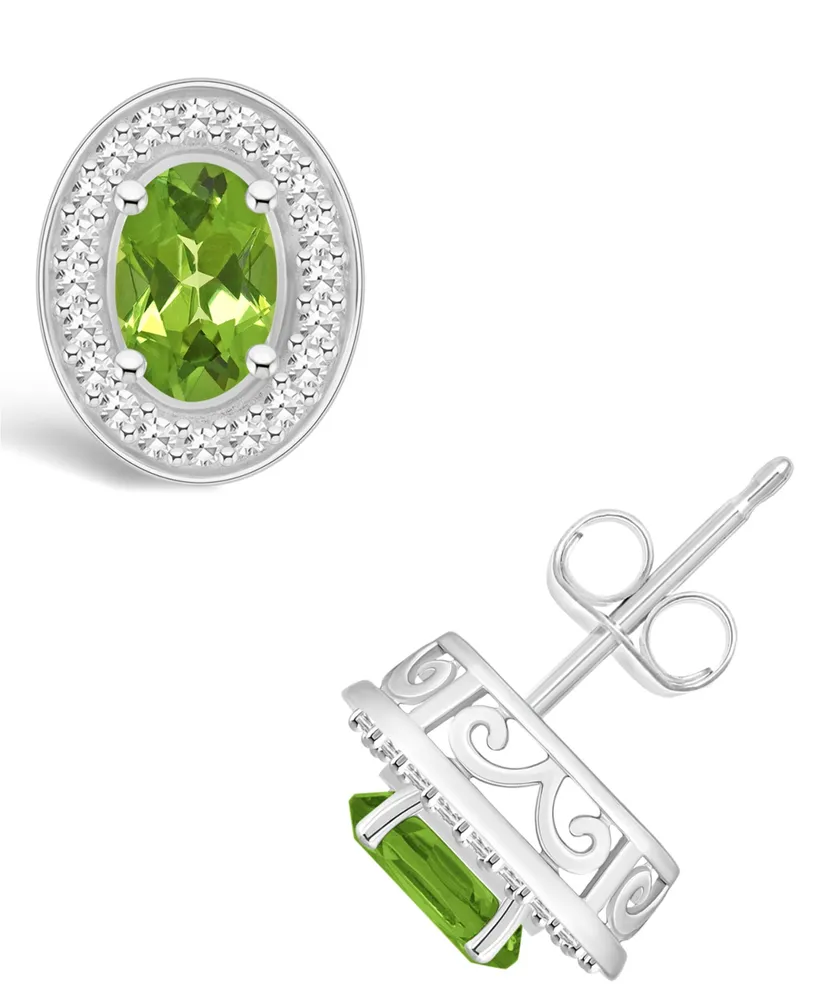 Macy's Peridot (1-1/10 ct. t.w.) and Diamond (1/5 ct. t.w.) Halo Studs in Sterling Silver