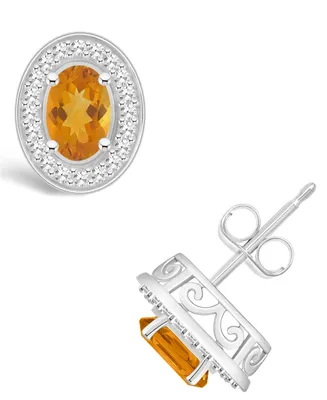 Macy's Citrine (9/10 ct. t.w.) and Diamond (1/5 ct. t.w.) Halo Studs in Sterling Silver
