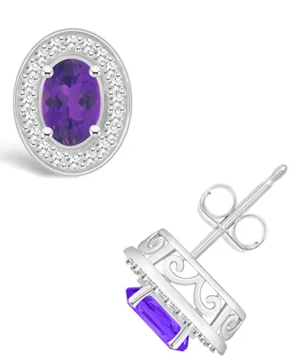 Macy's Amethyst (9/10 ct. t.w.) and Diamond (1/5 ct. t.w.) Halo Studs in Sterling Silver