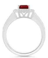 Macy's Garnet (1-9/10 ct. t.w.) and Diamond (1/5 Halo Ring Sterling Silver