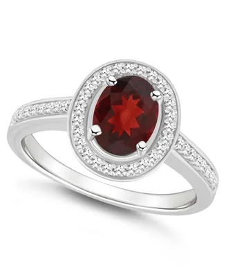 Macy's Garnet (1-1/2 ct. t.w.) and Diamond (1/5 Halo Ring Sterling Silver