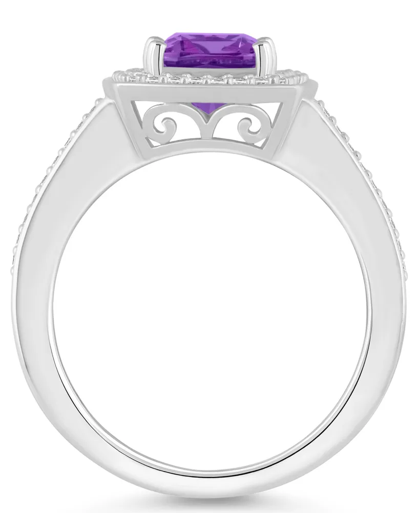 Macy's Amethyst (1-1/2 ct. t.w.) and Diamond (1/4 Halo Ring Sterling Silver