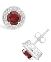 Macy's Garnet (2-1/5 ct. t.w.) and Diamond (1/5 ct. t.w.) Halo Studs in Sterling Silver