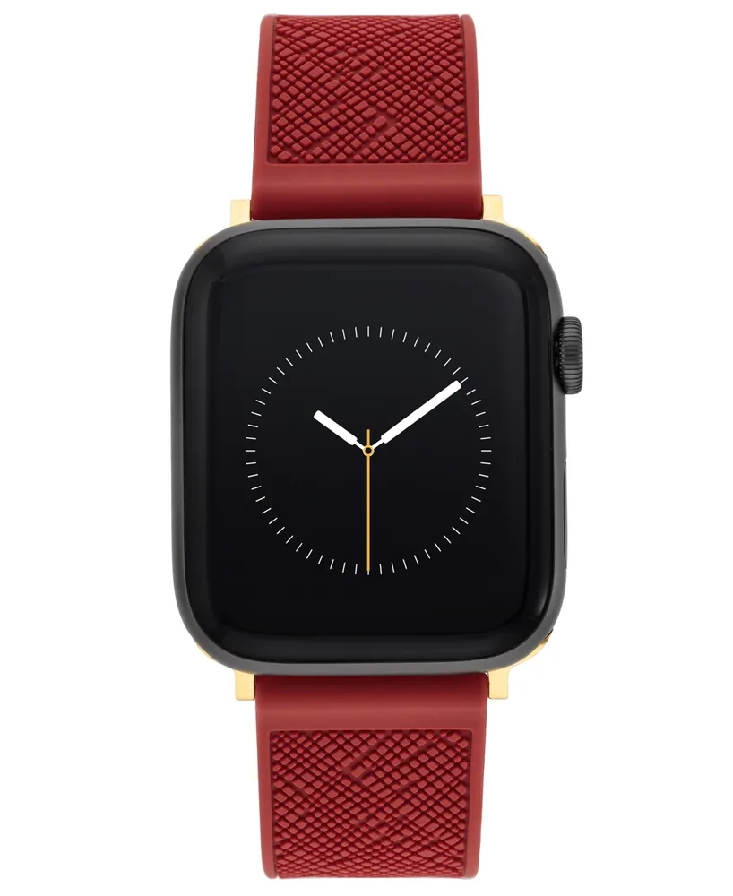 Anne Klein Women's Red Textured Silicone Band Compatible with 42/44/45/Ultra/Ultra 2 Apple Watch - Red, Gold