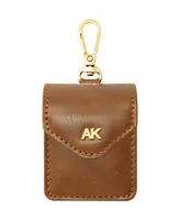 Anne Klein Women's Honey Brown Faux Leather Case with Spring Clip designed for AirPods - Honey Brown, Gold