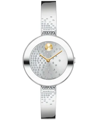Movado Women's Bold Bangles Swiss Quartz Silver-Tone Stainless Steel with Crystal Bangle Watch 28mm