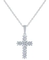 Diamond Baguette & Round Cross 18" Pendant Necklace (1/4 ct. t.w.) in 14k White Gold