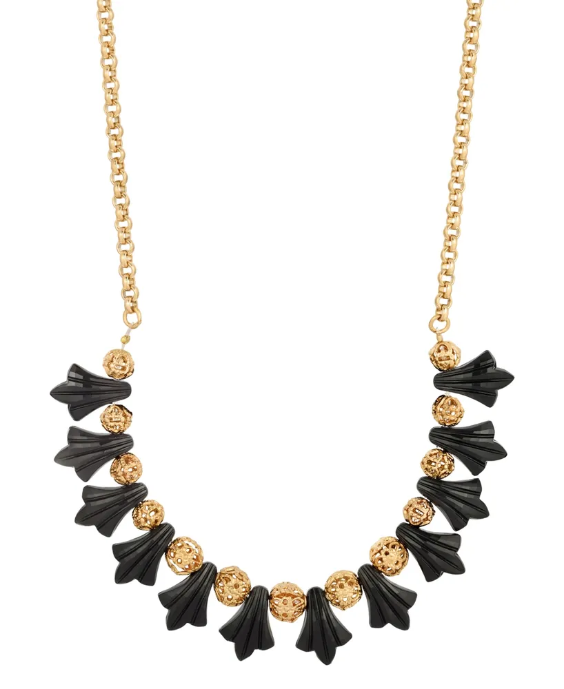 2028 Gold-Tone Jet Acrylic Beads Adjustable Necklace