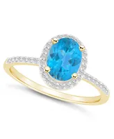 Blue Topaz (1-3/5 ct. t.w.) and Lab-Grown Sapphire (1/5 Halo Ring 10K Yellow Gold