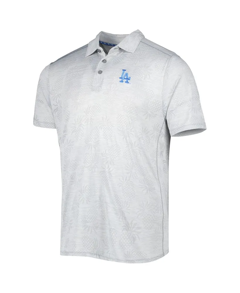 Men's Tommy Bahama Gray Los Angeles Dodgers IslandZone Pineapple Palm Coast Polo Shirt