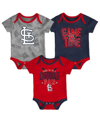 Newborn and Infant Boys Girls St. Louis Cardinals Red, Navy, Heathered Gray Game Time Three-Piece Bodysuit Set