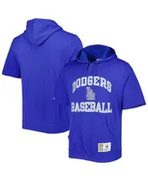 Men's Mitchell & Ness Royal Los Angeles Dodgers Cooperstown Collection Washed Fleece Pullover Short Sleeve Hoodie