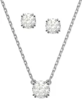 Swarovski Silver-Tone 2-Pc. Set Crystal Earrings and Necklace, 14-7/8" + 2" extender