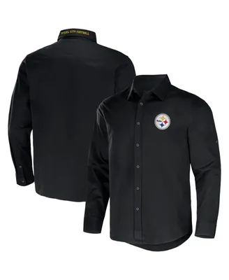Men's Nfl x Darius Rucker Collection by Fanatics Black Pittsburgh Steelers Convertible Twill Long Sleeve Button-Up Shirt