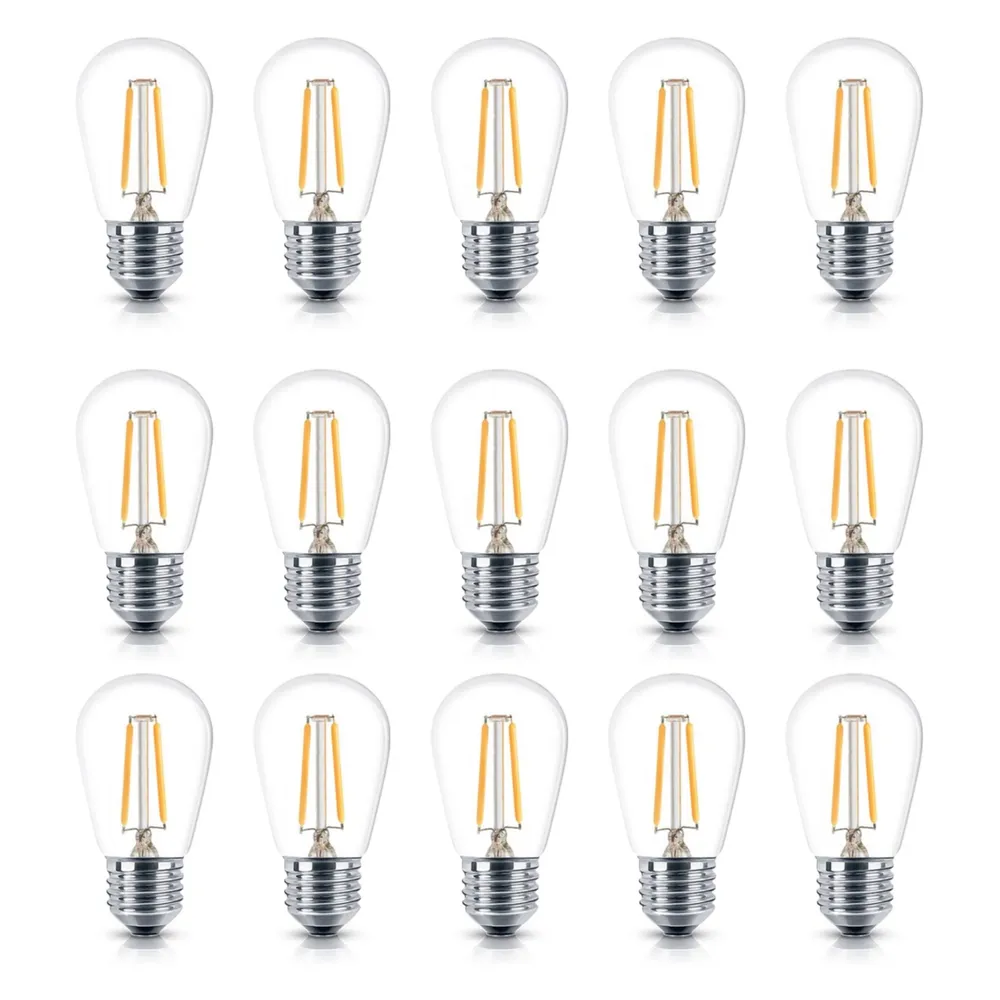 Brightech 15 Pack Bulbs - S14 Bulb E26 Base, 2 Watt, 2500K Warm White Hue