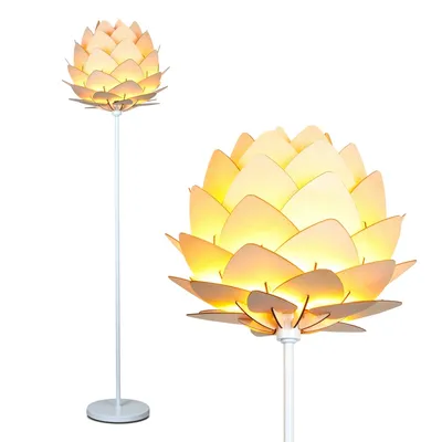 Brightech Artichoke Led Standing Decor Floor Lamp with Novelty Wooden Shade
