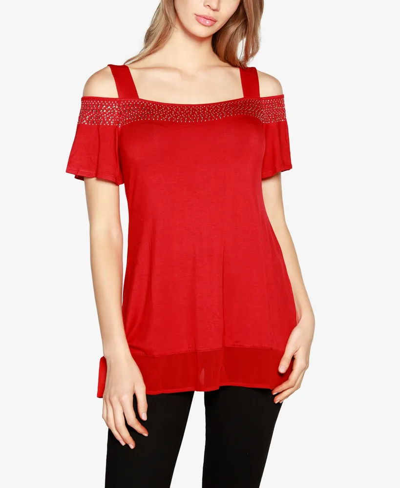 Belldini Women's Embellished Cold-Shoulder Top