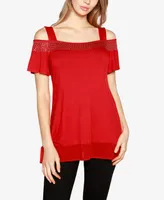 Belldini Women's Embellished Cold-Shoulder Top