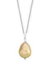 Cultured Golden South Sea Baroque Pearl (8 - 11mm) 18" Pendant Necklace Sterling Silver (Also Tahitian Pearl)