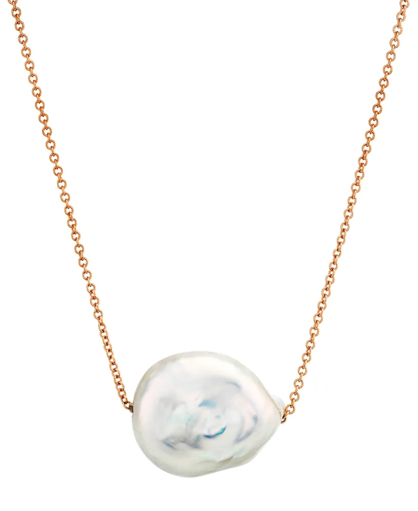 Cultured Natural Color Baroque Freshwater Pearl (12-14mm) 18" Pendant Necklace in 14k Rose Gold