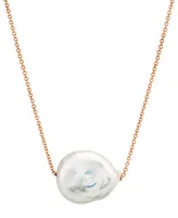 Cultured Natural Color Baroque Freshwater Pearl (12-14mm) 18" Pendant Necklace in 14k Rose Gold