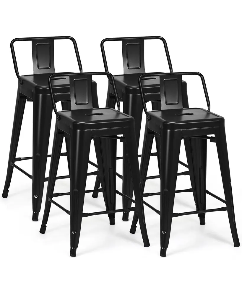 Costway Set of 4 Low Back Metal Counter Stool 24'' Seat Height