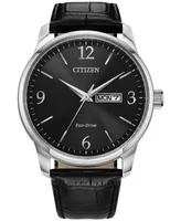 Citizen Eco-Drive Men's Black Leather Strap Watch 42mm